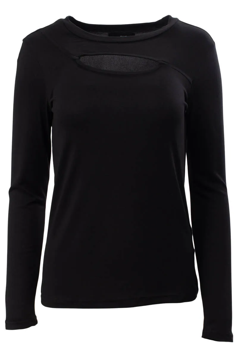 Solid Keyhole Front Long Sleeve Top - Black sold by Fairweather