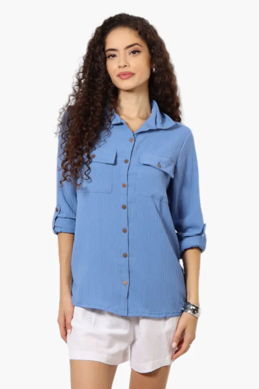 Urbanology Roll Up Sleeve Button Down Shirt - Blue sold by Fairweather