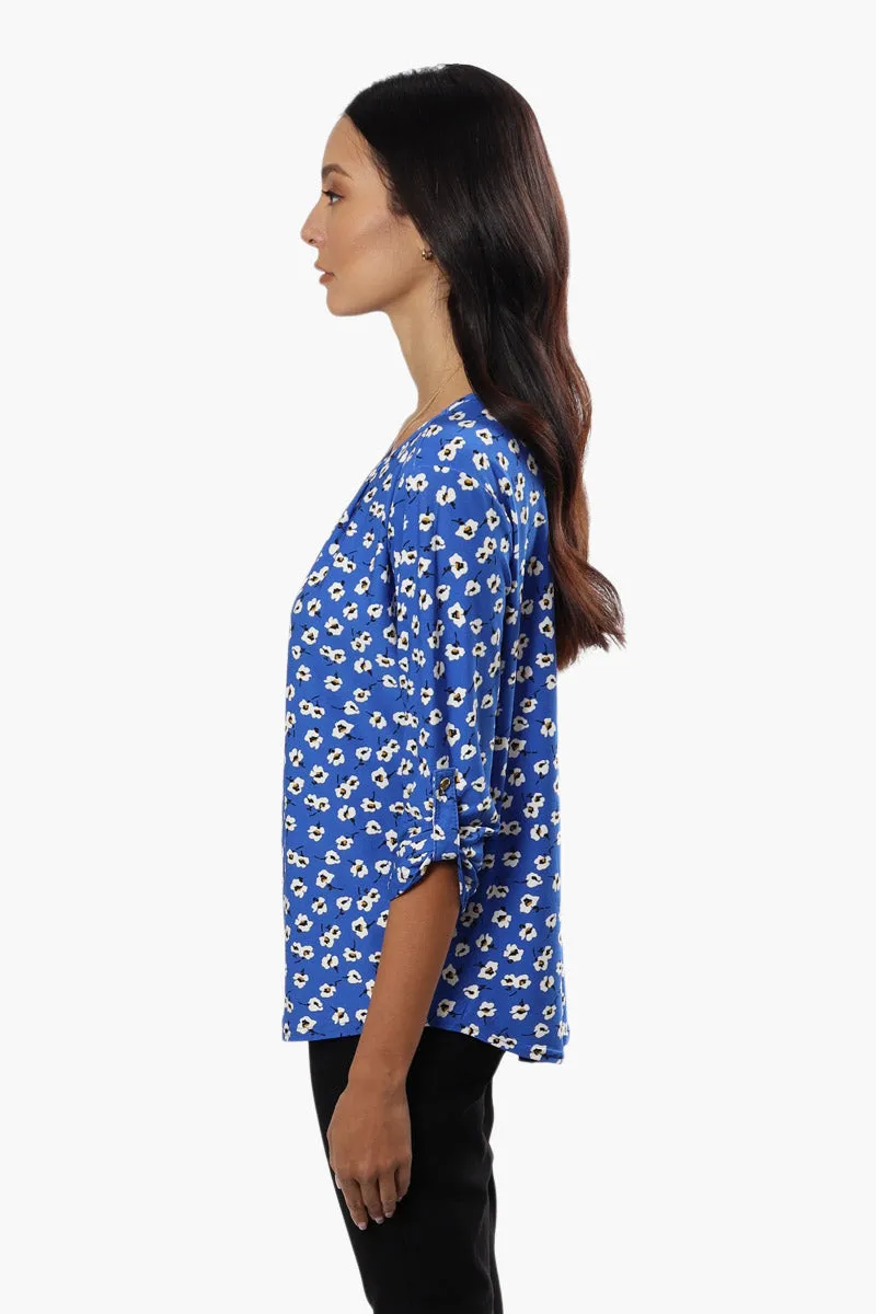 International INC Company Floral Roll Up Sleeve Blouse - Blue sold by Fairweather product image thumbnail 3