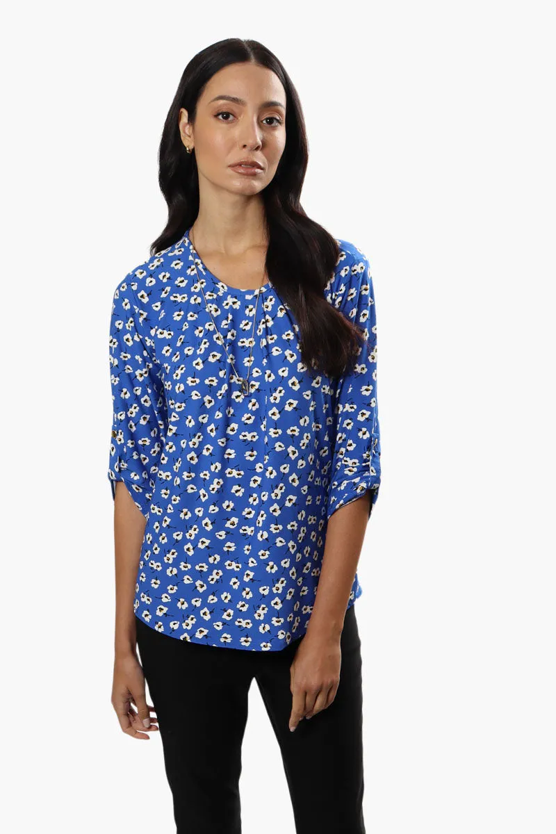 International INC Company Floral Roll Up Sleeve Blouse - Blue sold by Fairweather