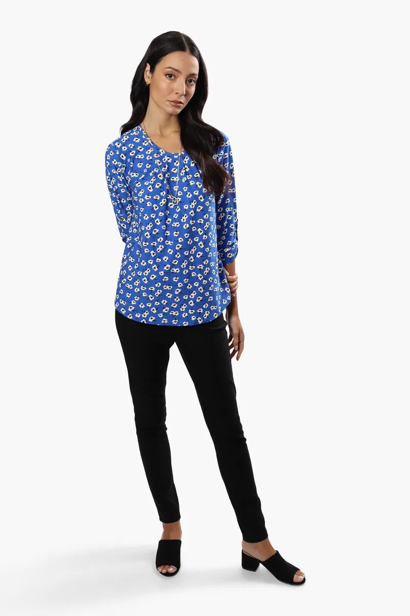 International INC Company Floral Roll Up Sleeve Blouse - Blue sold by Fairweather product image thumbnail 2