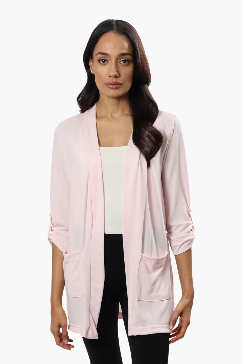 Majora Open Front Roll Up Sleeve Cardigan - Pink sold by Fairweather