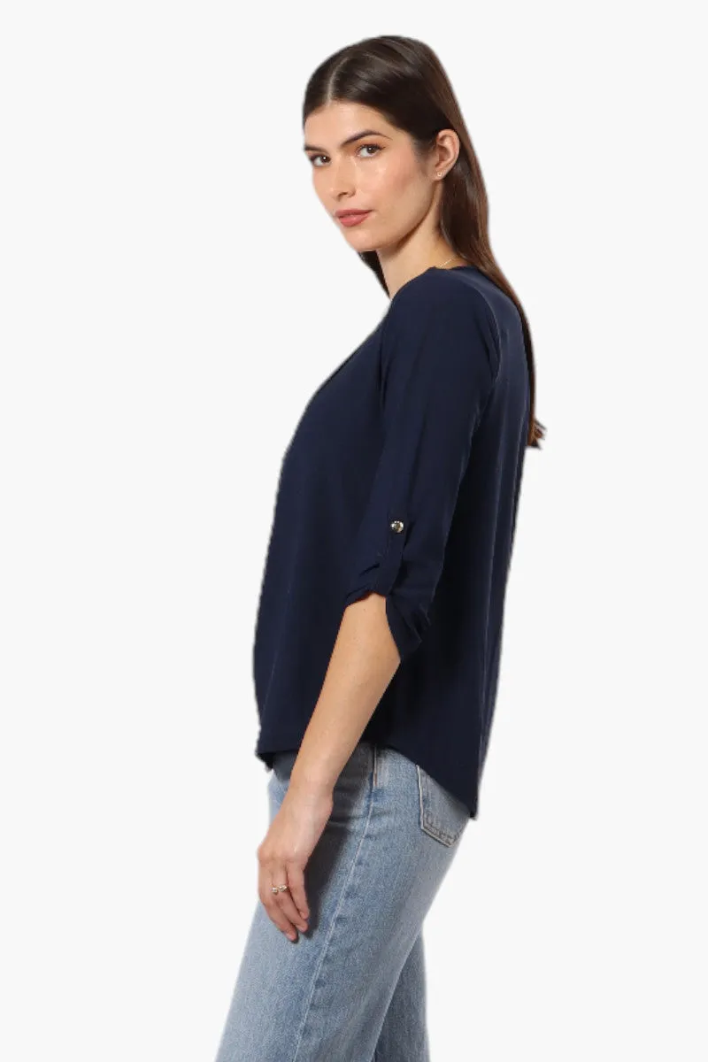 Beechers Brook Solid Roll Up Sleeve Necklace Blouse - Navy sold by Fairweather product image thumbnail 3