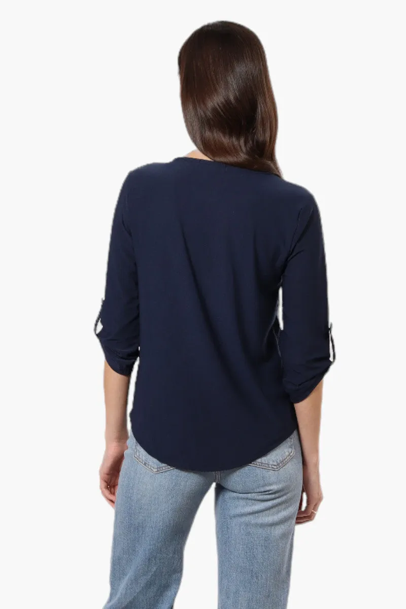 Beechers Brook Solid Roll Up Sleeve Necklace Blouse - Navy sold by Fairweather product image thumbnail 4