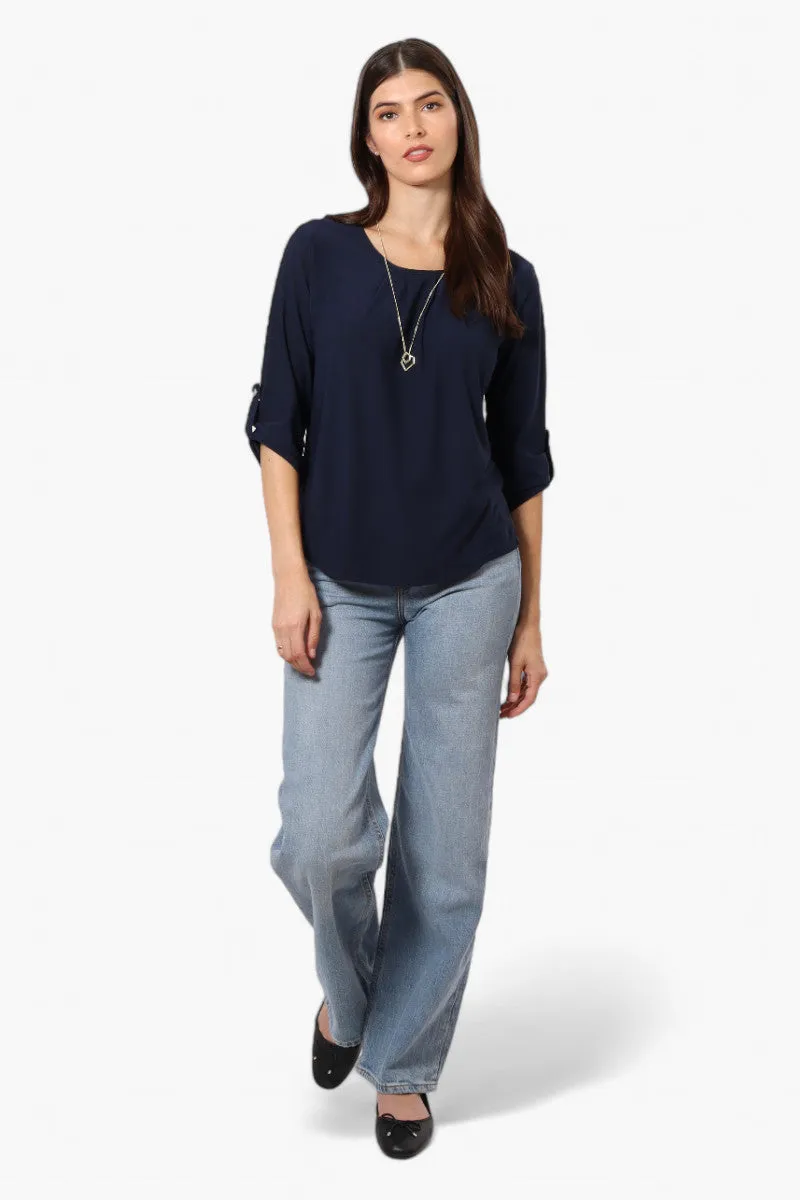 Beechers Brook Solid Roll Up Sleeve Necklace Blouse - Navy sold by Fairweather product image thumbnail 2