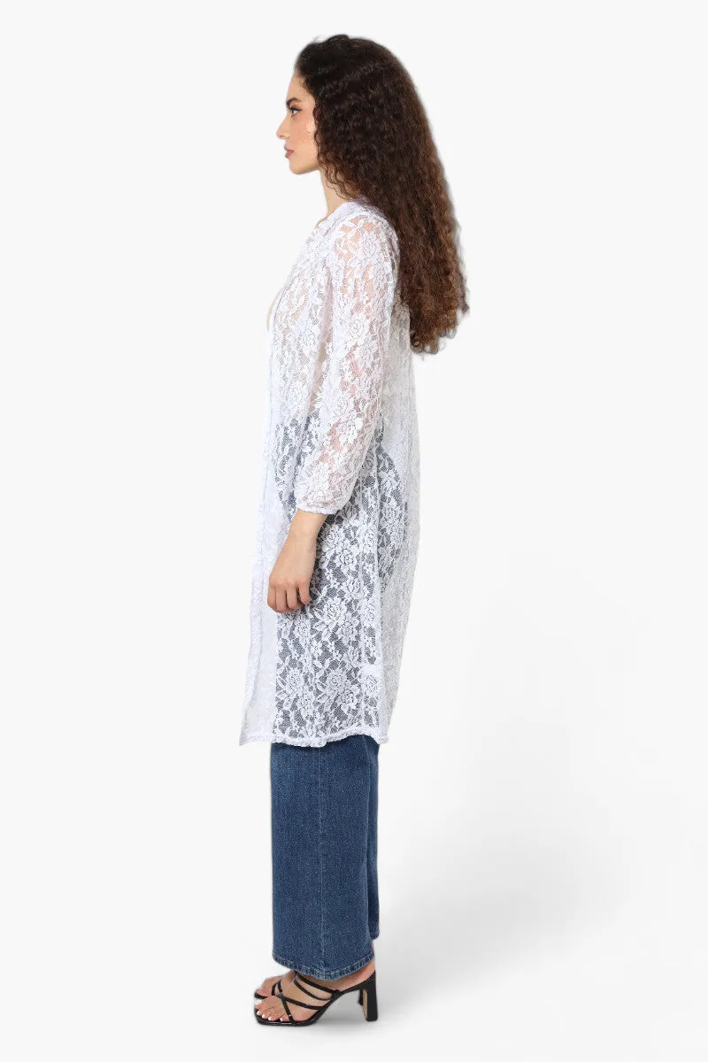Impress Floral Lace Duster Cardigan - White sold by Fairweather product image thumbnail 3