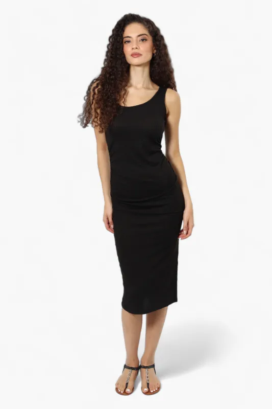 Impress Ribbed Side Slit Maxi Dress - Black sold by Fairweather