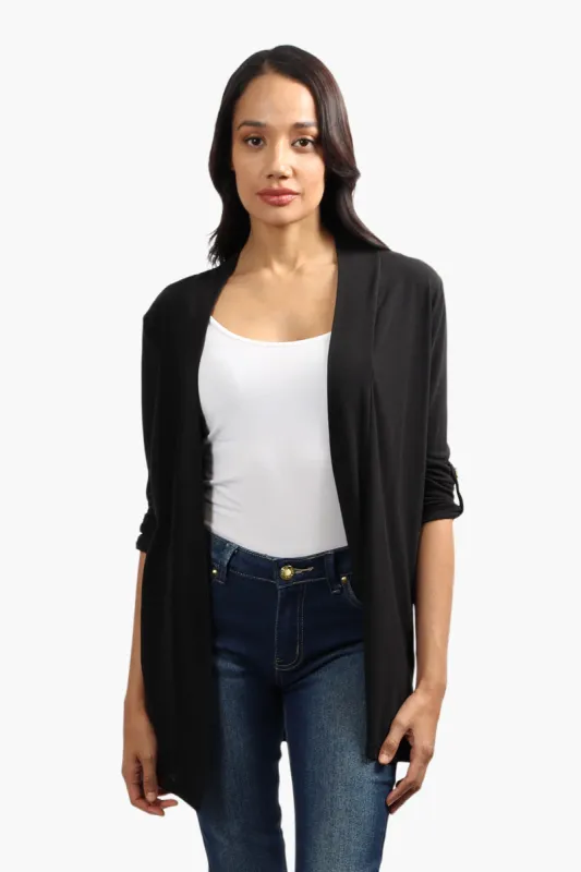 Majora Roll Up Sleeve Open Front Cardigan - Black sold by Fairweather