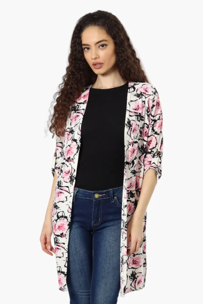 International INC Company Floral Roll Up Sleeve Cardigan - White sold by Fairweather