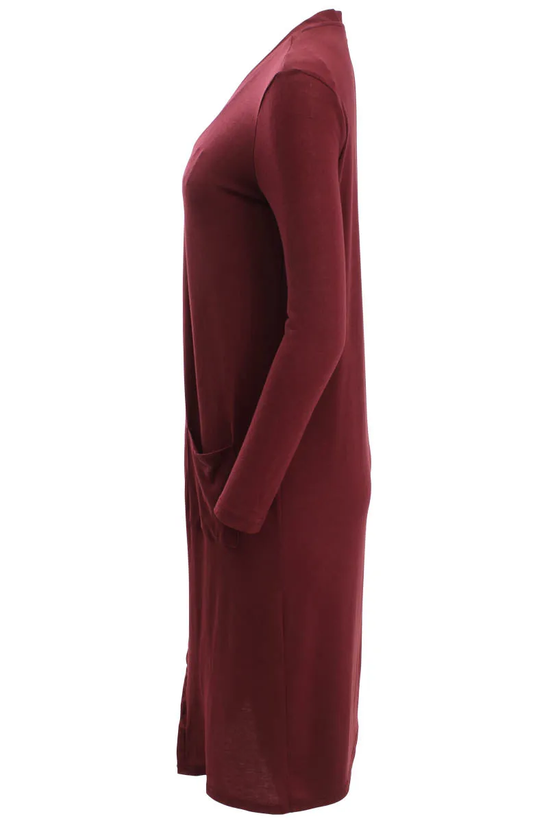 Majora Long Sleeve Open Front Cardigan - Burgundy sold by Fairweather product image thumbnail 2