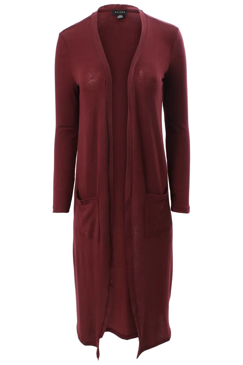 Majora Long Sleeve Open Front Cardigan - Burgundy sold by Fairweather