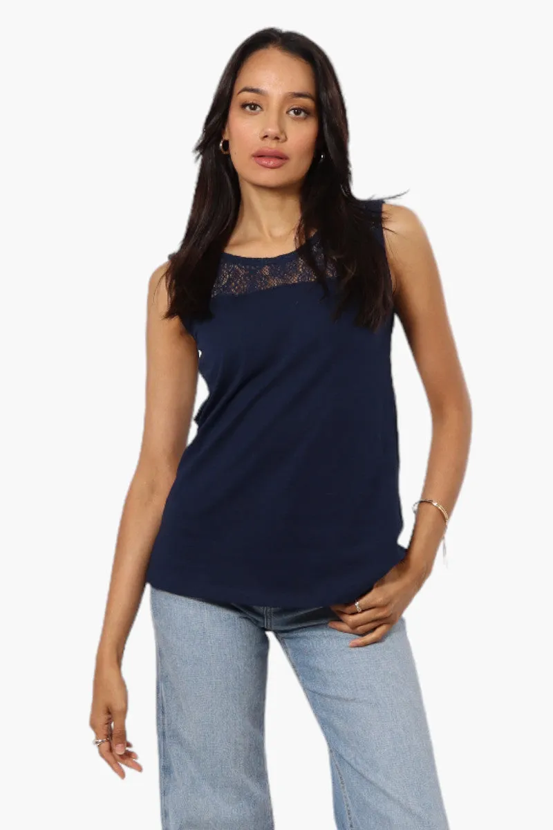 Majora Solid Lace Shoulder Tank Top - Navy sold by Fairweather