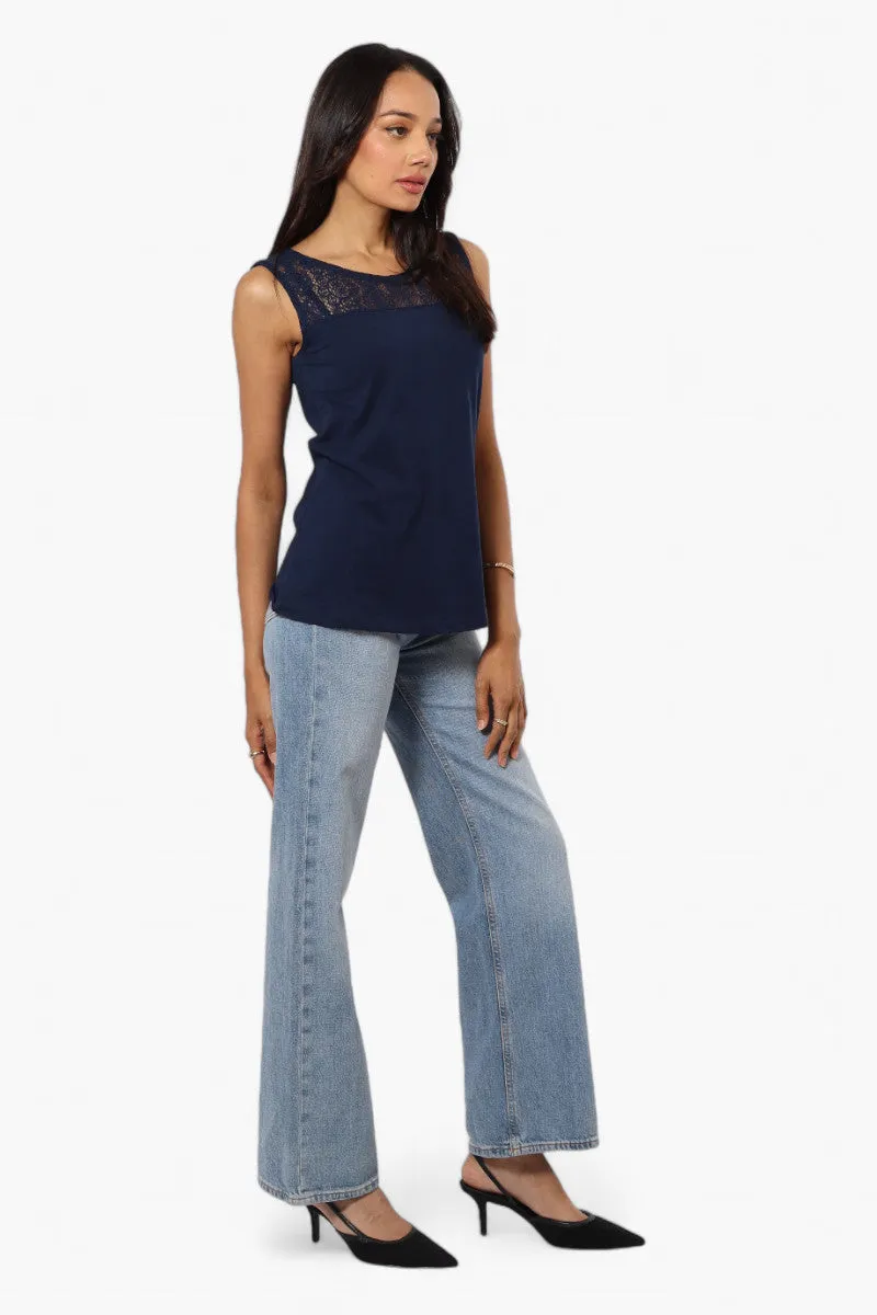 Majora Solid Lace Shoulder Tank Top - Navy sold by Fairweather product image thumbnail 2