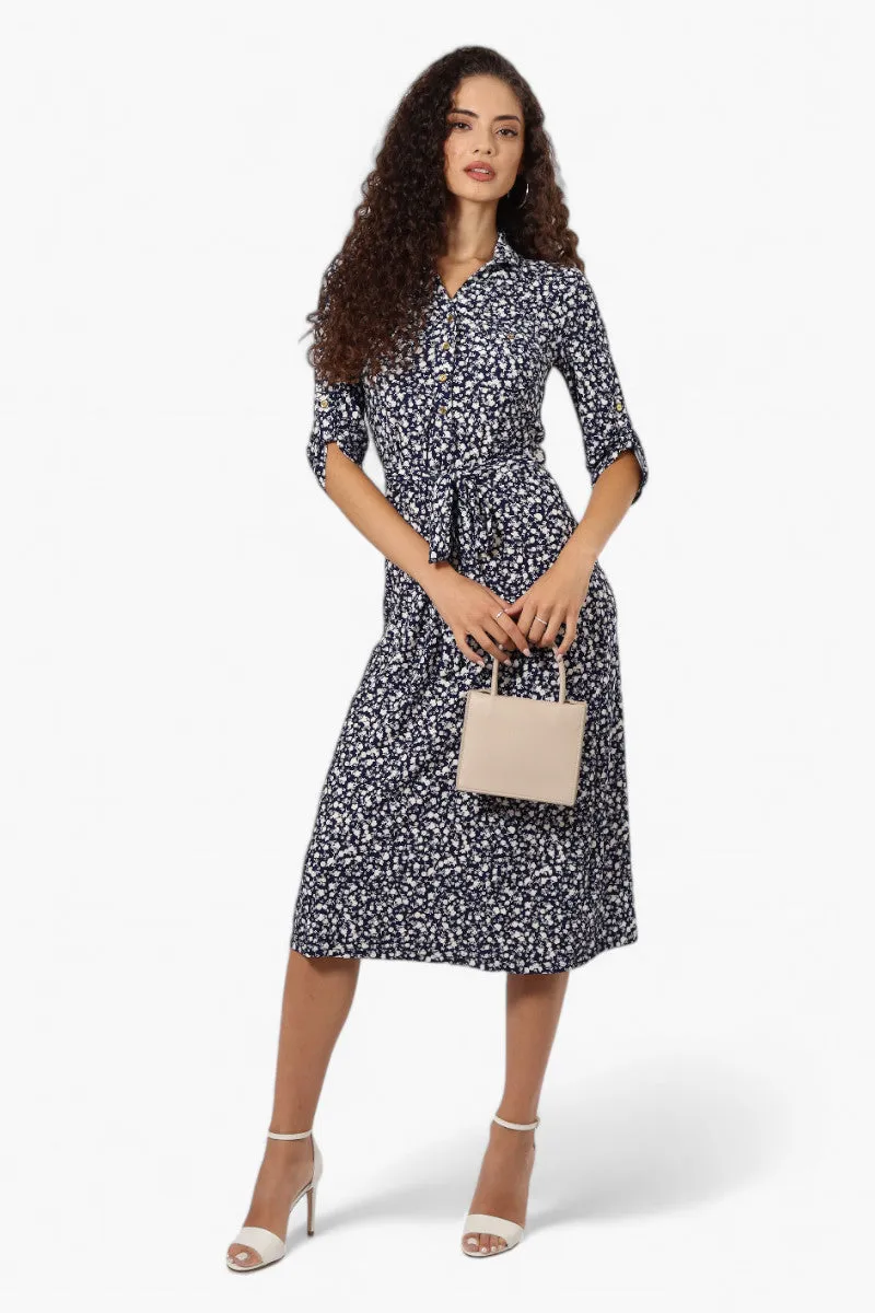 Beechers Brook Belted Floral Roll Up Sleeve Maxi Dress - Navy sold by Fairweather product image thumbnail 2