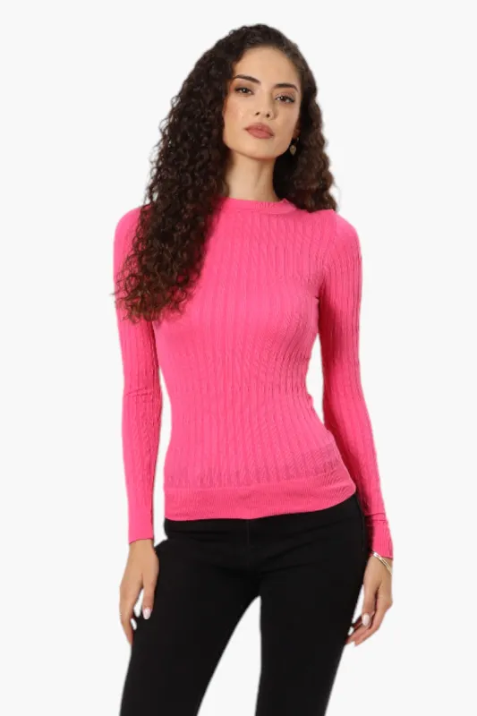 Magazine Solid Ribbed Crewneck Long Sleeve Top - Pink sold by Fairweather