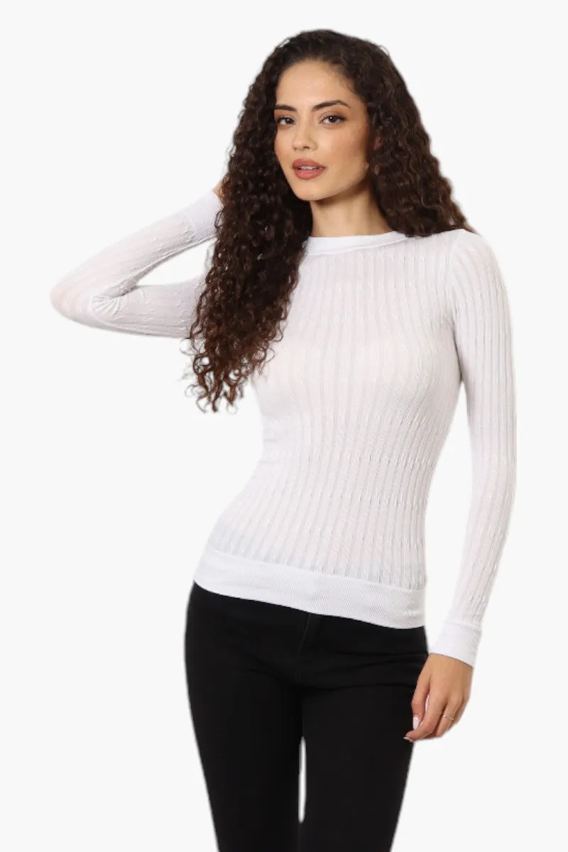 Magazine Solid Ribbed Crewneck Long Sleeve Top - White sold by Fairweather