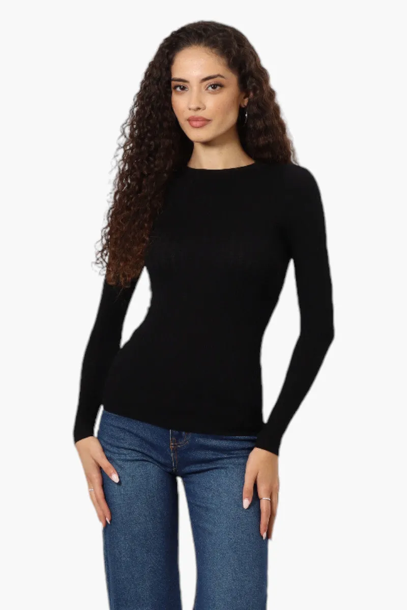 Magazine Solid Ribbed Crewneck Long Sleeve Top - Black sold by Fairweather