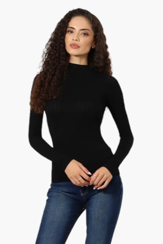 Magazine Ribbed Mock Neck Long Sleeve Top - Black sold by Fairweather