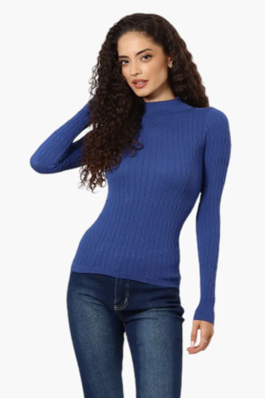 Magazine Ribbed Mock Neck Long Sleeve Top - Blue sold by Fairweather
