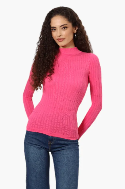 Magazine Ribbed Mock Neck Long Sleeve Top - Pink sold by Fairweather
