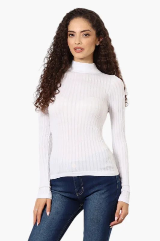 Magazine Ribbed Mock Neck Long Sleeve Top - White sold by Fairweather
