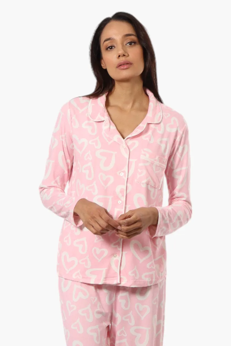 Canada Weather Gear Heart Pattern Button Down Pajama Top - Pink sold by Fairweather