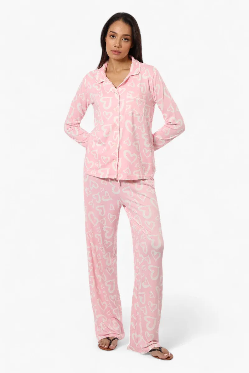 Canada Weather Gear Heart Pattern Button Down Pajama Top - Pink sold by Fairweather product image thumbnail 2