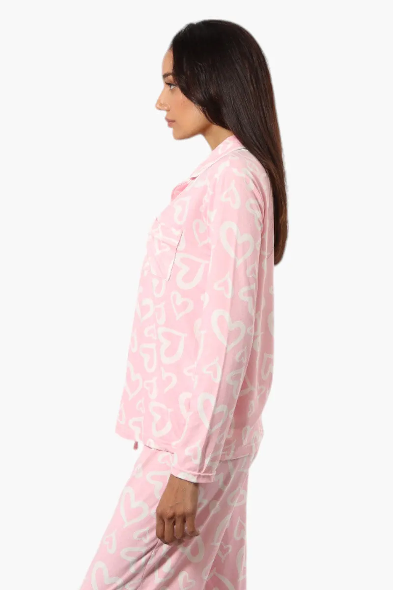 Canada Weather Gear Heart Pattern Button Down Pajama Top - Pink sold by Fairweather product image thumbnail 3