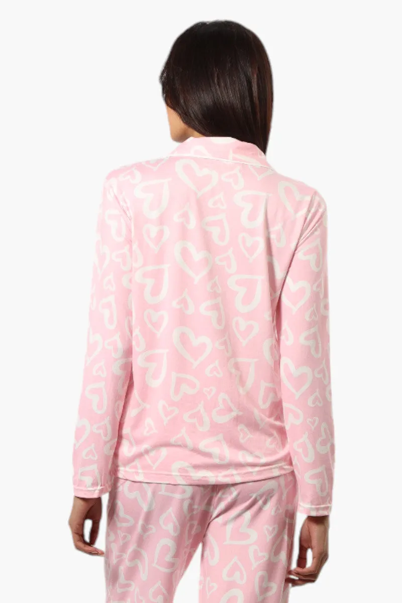 Canada Weather Gear Heart Pattern Button Down Pajama Top - Pink sold by Fairweather product image thumbnail 4