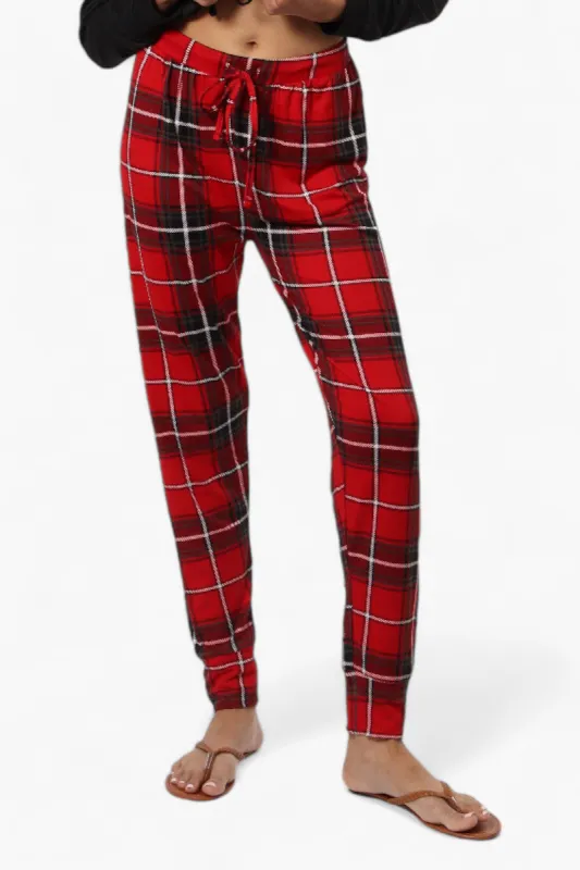 Canada Weather Gear Plaid Tie Waist Jogger Pajama Pants - Red sold by Fairweather