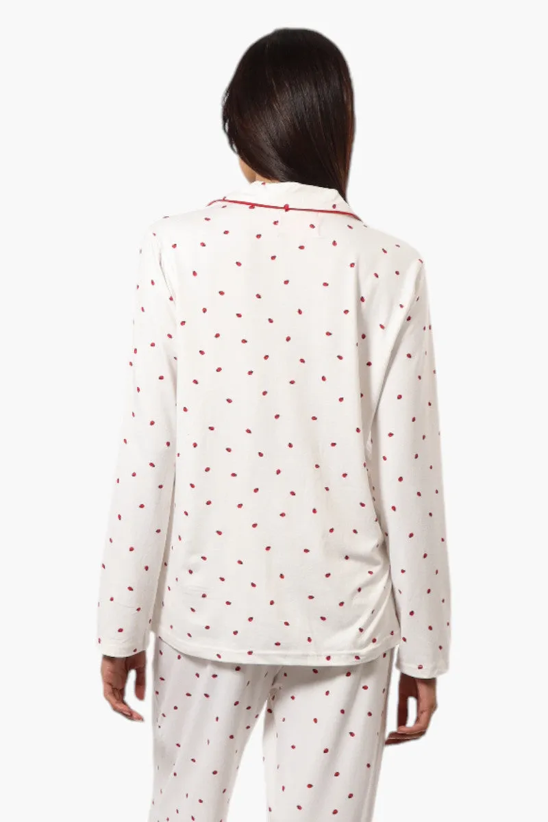 Canada Weather Gear Ladybug Pattern Button Down Pajama Top - White sold by Fairweather product image thumbnail 4