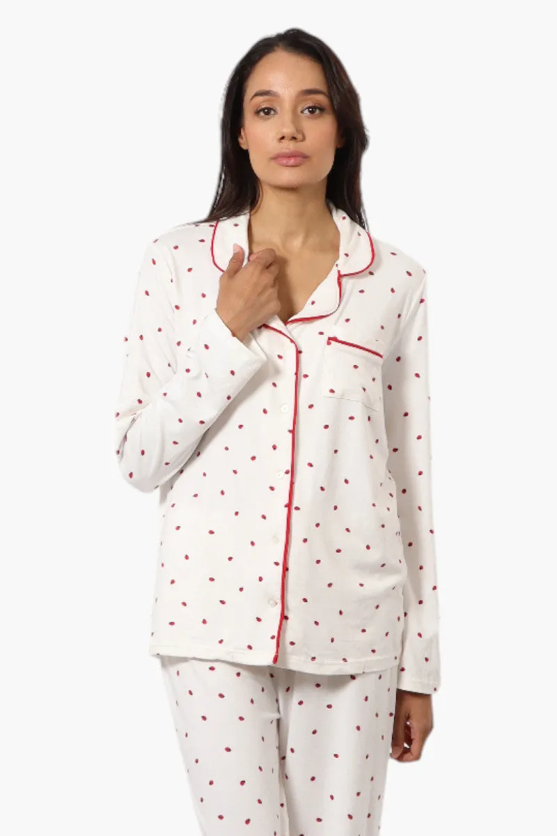 Canada Weather Gear Ladybug Pattern Button Down Pajama Top - White sold by Fairweather