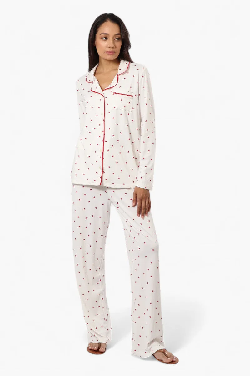 Canada Weather Gear Ladybug Pattern Button Down Pajama Top - White sold by Fairweather product image thumbnail 2