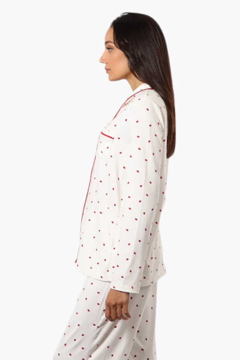 Canada Weather Gear Ladybug Pattern Button Down Pajama Top - White sold by Fairweather product image thumbnail 3