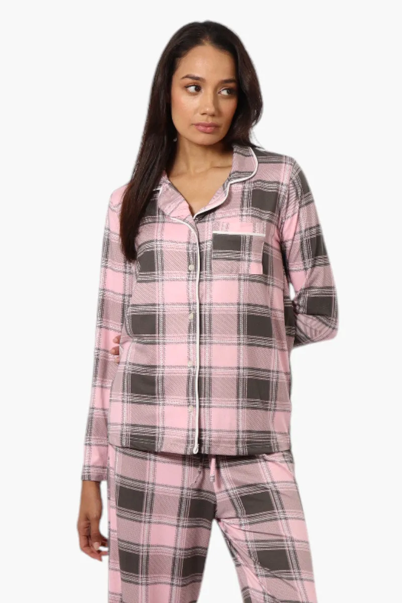 Canada Weather Gear Plaid Button Down Pajama Top - Pink sold by Fairweather