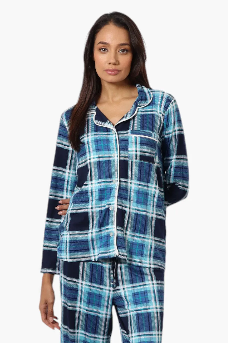 Canada Weather Gear Plaid Button Down Pajama Top - Blue sold by Fairweather