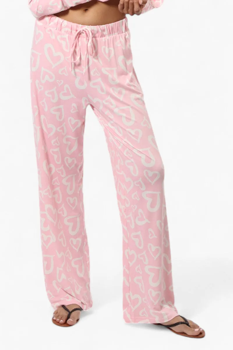 Canada Weather Gear Heart Pattern Wide Leg Pajama Pants - Pink sold by Fairweather