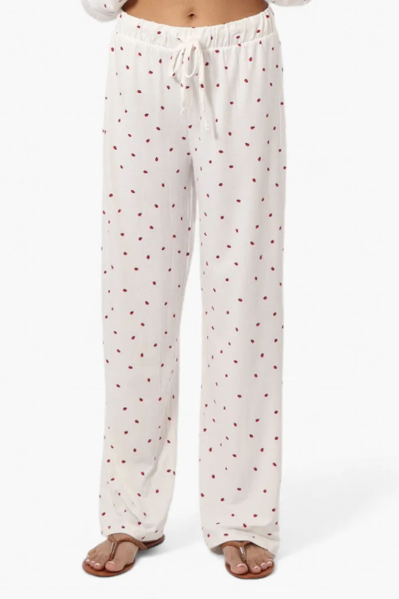 Canada Weather Gear Ladybug Pattern Wide Leg Pajama Pants - White sold by Fairweather