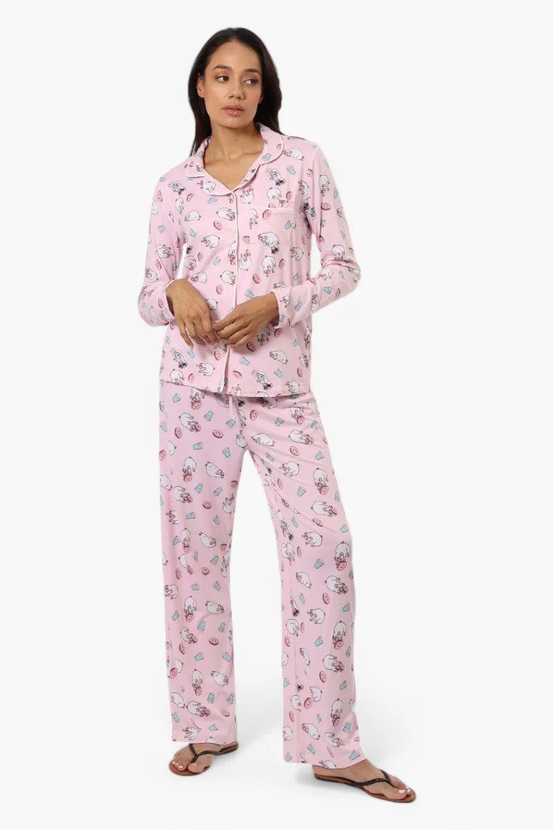Canada Weather Gear Pug Pattern Button Down Pajama Top - Pink sold by Fairweather product image thumbnail 2