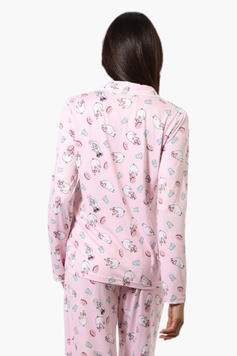Canada Weather Gear Pug Pattern Button Down Pajama Top - Pink sold by Fairweather product image thumbnail 4