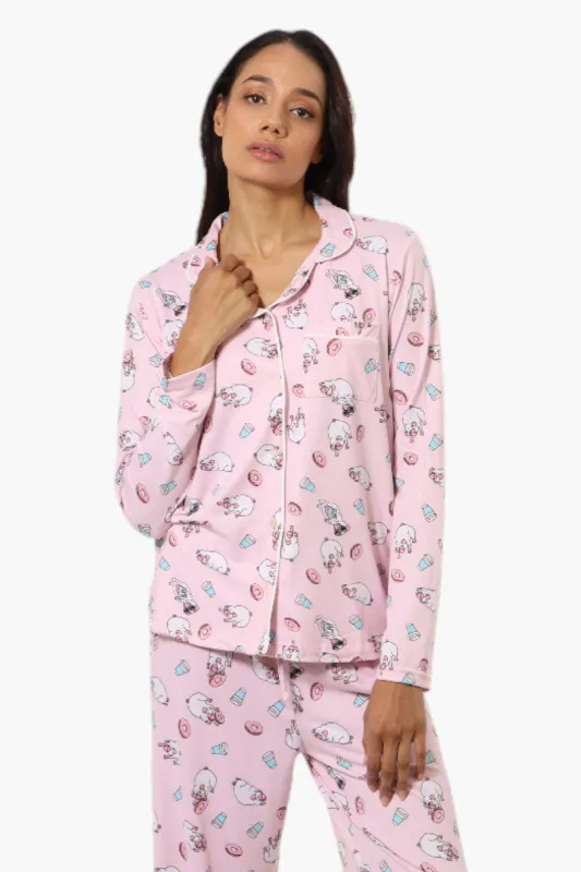 Canada Weather Gear Pug Pattern Button Down Pajama Top - Pink sold by Fairweather