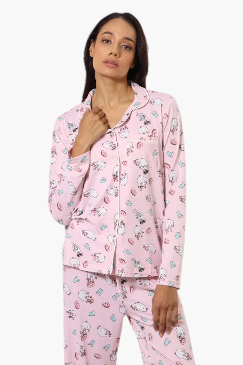 Canada Weather Gear Pug Pattern Button Down Pajama Top - Pink sold by Fairweather