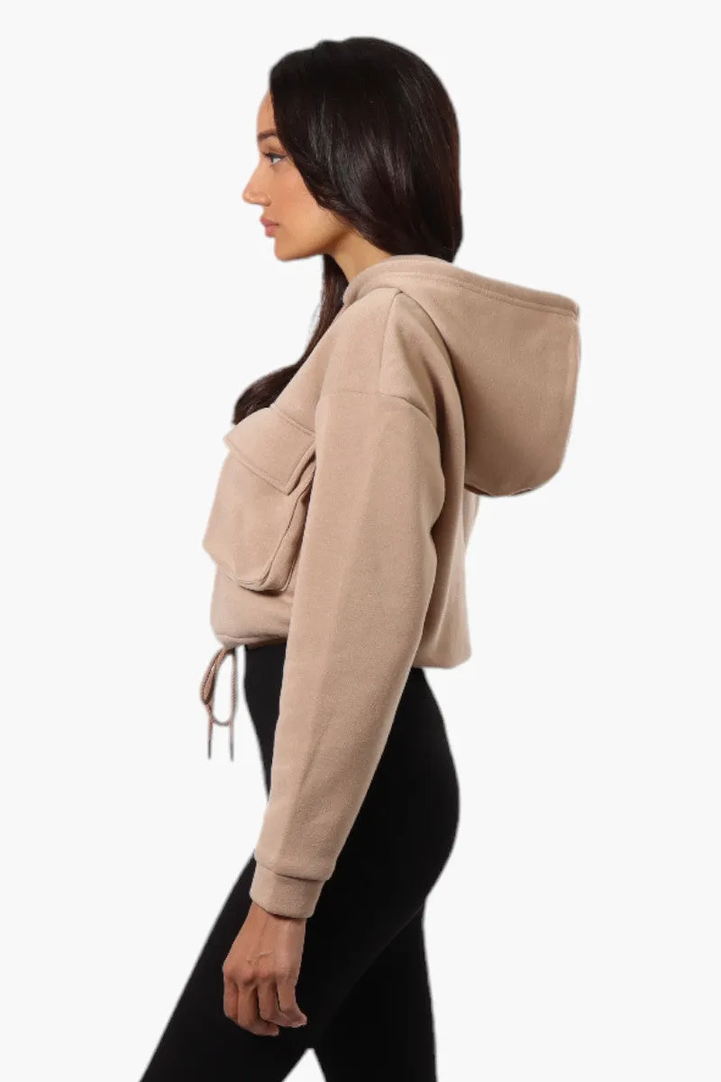 Fahrenheit Cropped Front Flap Pocket Hoodie - Beige sold by Fairweather product image thumbnail 3