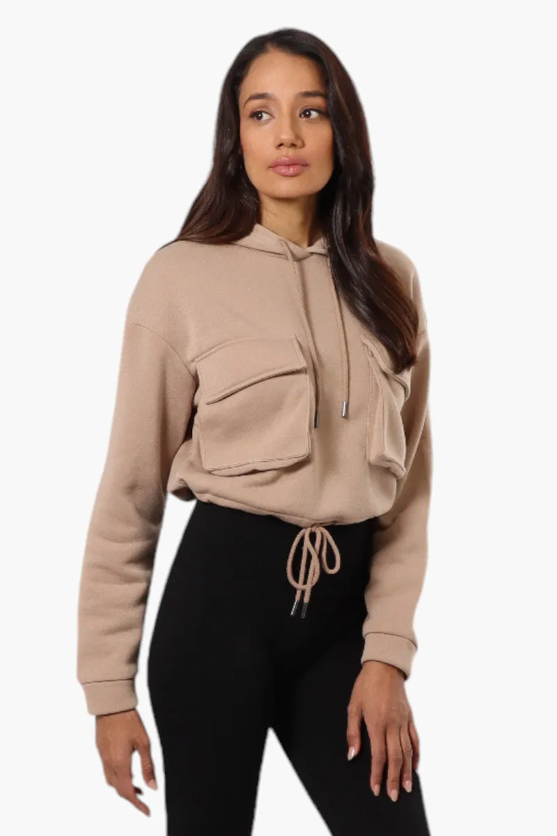 Fahrenheit Cropped Front Flap Pocket Hoodie - Beige sold by Fairweather