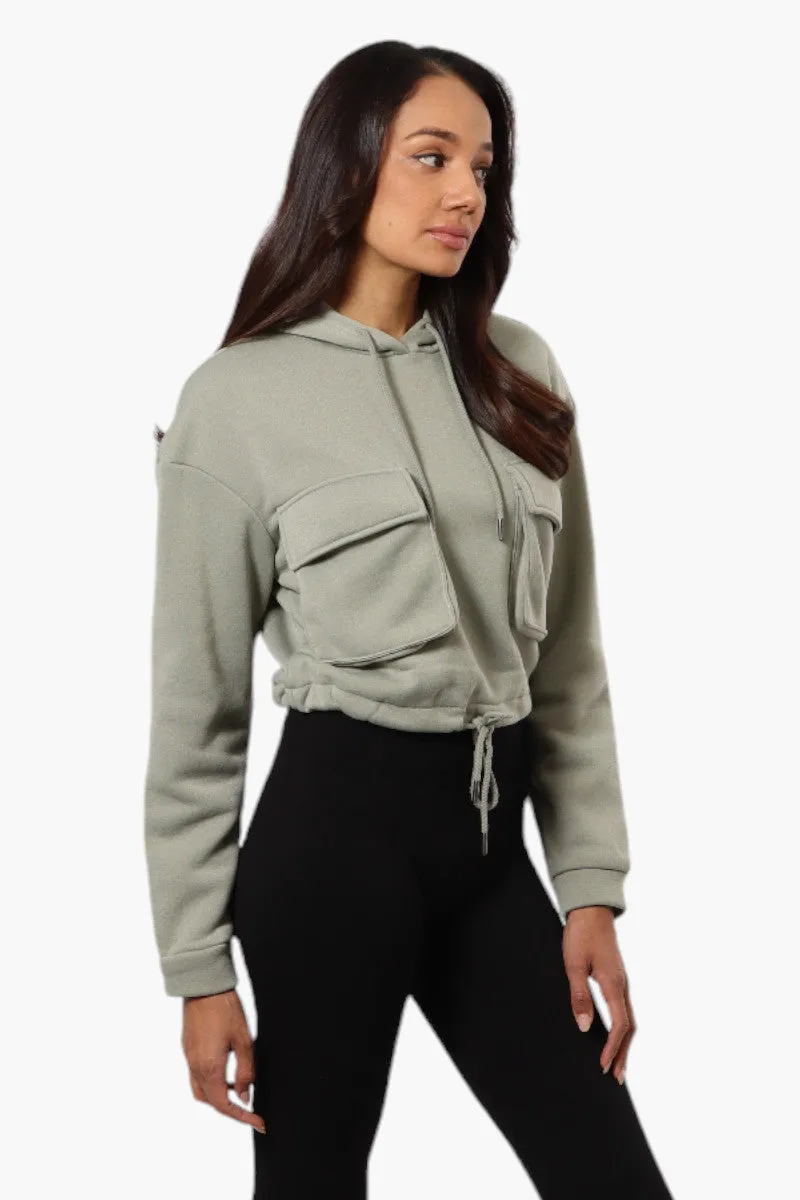Fahrenheit Cropped Front Flap Pocket Hoodie - Olive sold by Fairweather