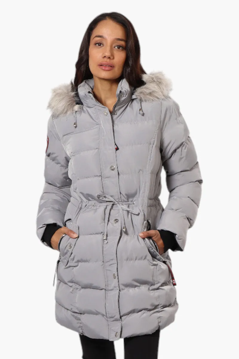 Canada Weather Gear Tie Waist Vegan Fur Hood Parka Jacket - Grey sold by Fairweather
