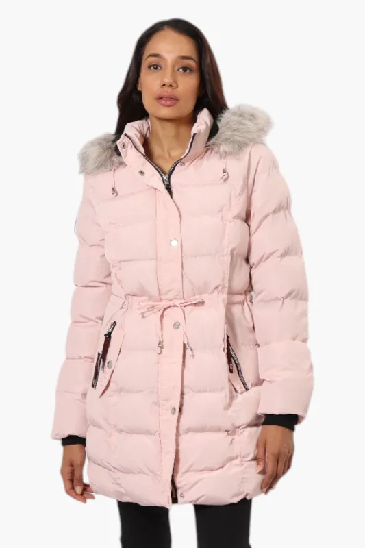 Canada Weather Gear Tie Waist Vegan Fur Hood Parka Jacket - Pink sold by Fairweather
