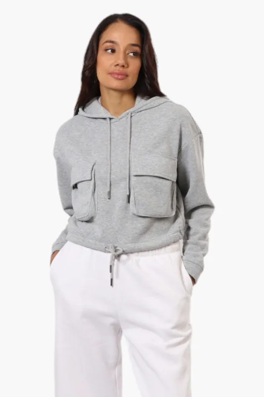Fahrenheit Cropped Front Flap Pocket Hoodie - Grey sold by Fairweather