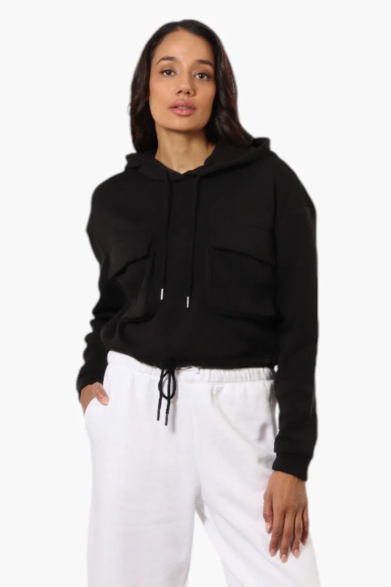 Fahrenheit Cropped Front Flap Pocket Hoodie - Black sold by Fairweather