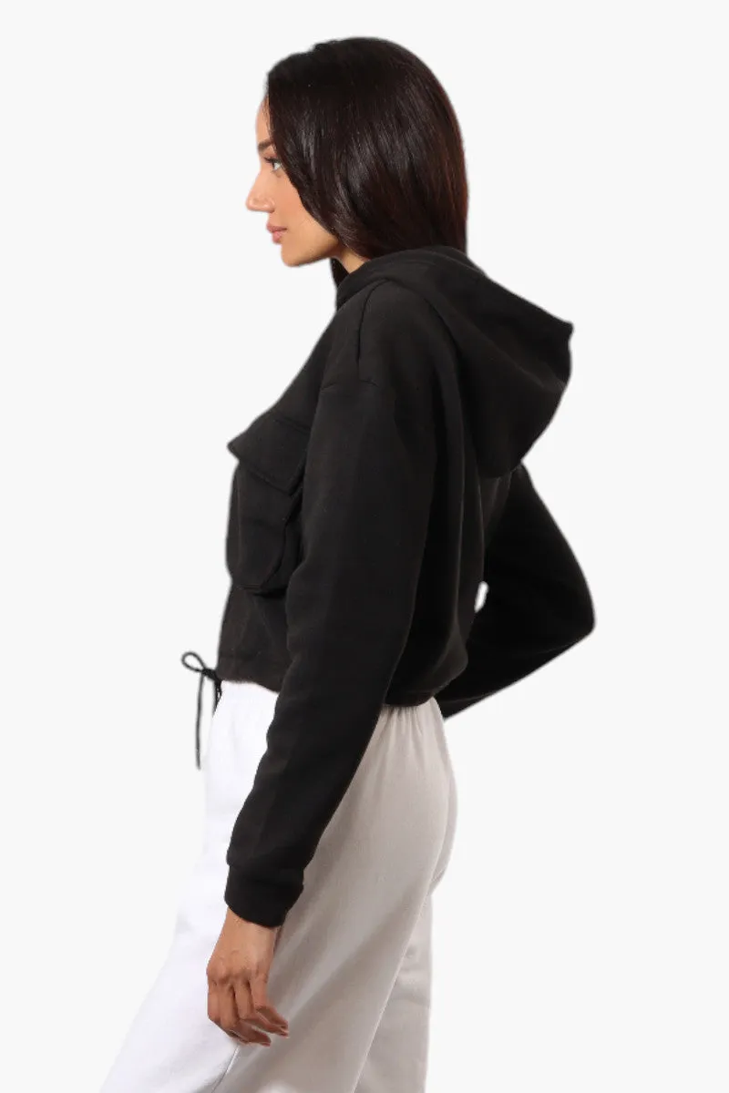Fahrenheit Cropped Front Flap Pocket Hoodie - Black sold by Fairweather product image thumbnail 3